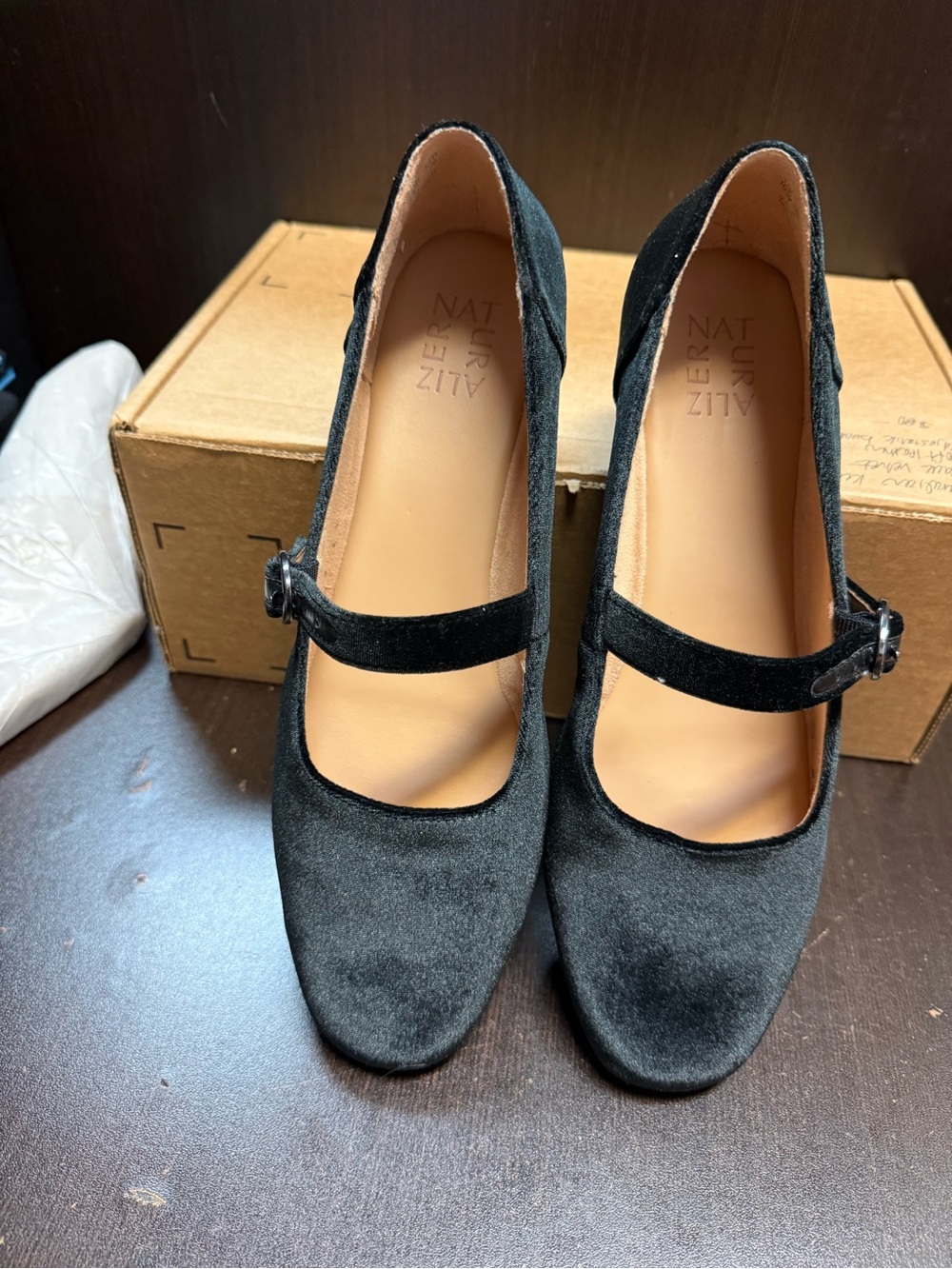 Naturalizer Black Velvet Mary Jane Flats with Buckle Strap